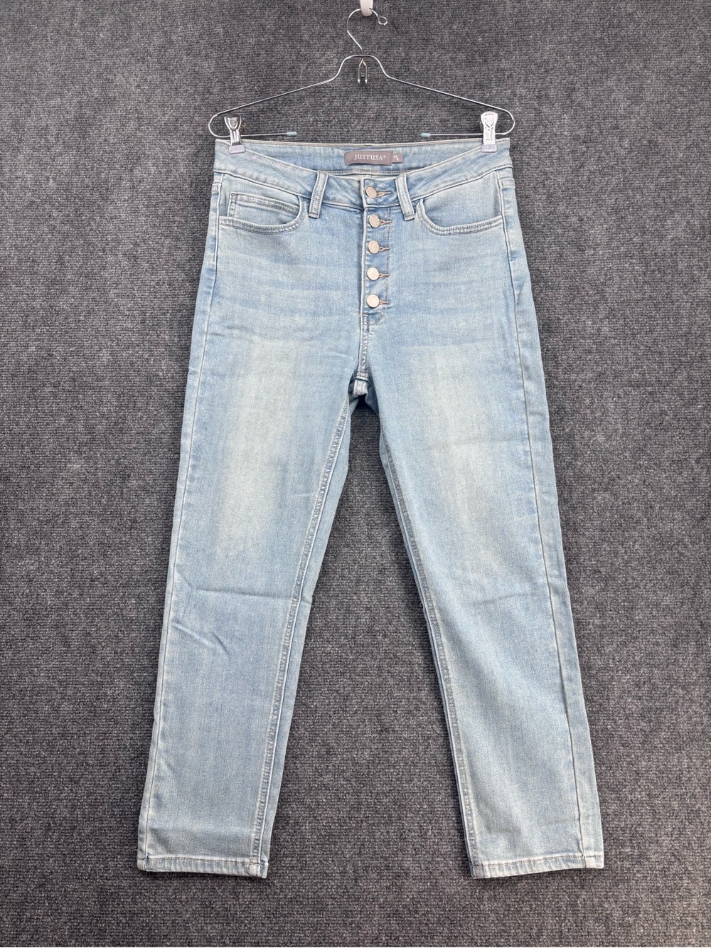 Justusa Lola Light Wash High Rise Button Up Stretch Skinny Capri Jeans Women’s 8